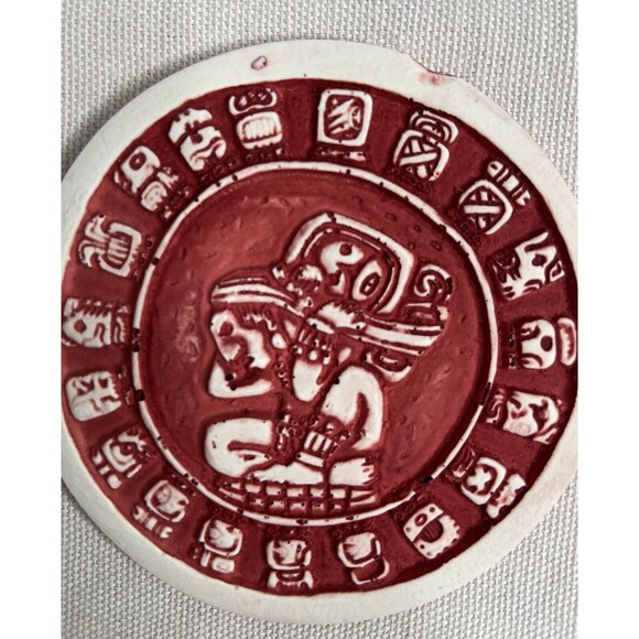 Set of 6 Mayan calendar red coasters 3" with stand. - Picture 10 of 11